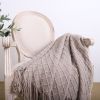 SOGA Coffee Diamond Pattern Knitted Throw Blanket Warm Cozy Woven Cover Couch Bed Sofa Home Decor with Tassels - coffee