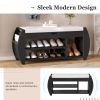 Retro Multifunctional Storage Bench with Cushion and Curved Side Panel for Entrance and Living Room - Black - MDF