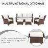 Patio Furniture Set Rattan Outdoor Sectional Conversation Sets 3-Seat Outdoor Couch,2 Single Chair and 2 Ottoman (Bron-Off White, Set of 5)
