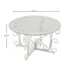 Glass Coffee Table with Sturdy Iron Leaf-shape Base, Leisure Cocktail Table with Tempered Glass Top for Living Room, Dining Room (White) - as Pic