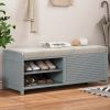 Distressed Shutter Storage Bench with Acacia Veneer for Retro Charm for Living Room,Entryway - Grey - MDF