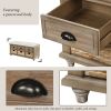 Rustic Storage Bench with 3 Drawers and 3 Rattan Baskets,Shoe Bench for Living Room,Entryway - White Washed - Solid Wood