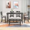 6-Piece Counter Height Dining Table Set Table with Shelf 4 Chairs and Bench for Dining Room - Gray