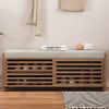 Distressed Shutter Storage Bench with Acacia Veneer for Retro Charm for Living Room,Entryway - White Washed - MDF