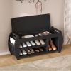 Retro Multifunctional Storage Bench with Cushion and Curved Side Panel for Entrance and Living Room - Black - MDF