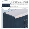 Storage Bench with 2 Drawers and 2 Cabinets,Shoe Bench with Removable Cushion for Living Room,Entryway - Antique Navy - Solid Wood