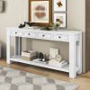 Console Table/Sofa Table with Storage Drawers and Bottom Shelf for Entryway Hallway - Antique White - Solid Wood