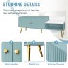 Modern Shoe Storage Bench with Hidden Storage and Upholstered Cushions for Bedside,Living Room and Entryway - Light Blue - MDF+Metal