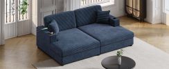 86.5" Oversized Loveseat Chaise Lounge Sectional Sofa Bed Corduroy Sleeper Sofa with Two USB Ports , Blue - as Pic
