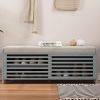 Distressed Shutter Storage Bench with Acacia Veneer for Retro Charm for Living Room,Entryway - Grey - MDF
