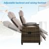 GO Patio Recliner Loveseat Chair, Adjustable Backrest Wicker Outdoor Lounge Chair Set with Acacia Wood Armrests and Built-in Storage Table, Brown