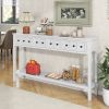 Rustic Entryway Console Table,60" Long Sofa Table with two Different Size Drawers and Bottom Shelf for Storage - Antique White - Solid Wood