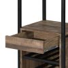 Weathered Oak and Black Wine Rack with 1 Drawer - as Pic