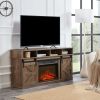 Modern Farmhouse TV Media Stand, Large Barn Inspired Home Entertainment Console, with 23" Fireplace Insert, for TV Up to 65'', Natural Brown
