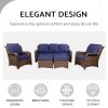 Patio Furniture Set Rattan Outdoor Sectional Conversation Sets 3-Seat Outdoor Couch,2 Single Chair and 2 Ottoman(Gray-Navy, Set of 5)