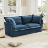 Blue Modern Slipcovered 2-Seat Sofa Couches for Living Room, 2 Seater Sofa, Plain Chenille Deep Seat Sofa with Upholstered Cushion&Detachable Cover