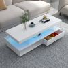 LED Coffee Table with Storage, Modern Center Table with 2 Drawers and Display Shelves, Accent Furniture with LED Lights for Living Room - White