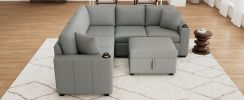 84.7" Sectional Sofa Convertible Pull-out Sofa Bed L-shaped Sofa U-shaped Sofa with a Movable Storage Ottoman for Living Room, Gray - as Pic