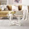 Glass Coffee Table with Sturdy Iron Leaf-shape Base, Leisure Cocktail Table with Tempered Glass Top for Living Room, Dining Room (White) - as Pic