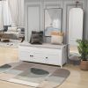 Storage Bench with 3 Shutter-shaped Doors,Shoe Bench with Removable Cushion and Hidden Storage Space - White - MDF