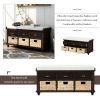 Rustic Storage Bench with 3 Drawers and 3 Rattan Baskets,Shoe Bench for Living Room,Entryway - Espresso - Solid Wood