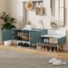 Modern Shoe Storage Bench with Hidden Storage and Upholstered Cushions for Bedside,Living Room and Entryway - Light Blue - MDF+Metal