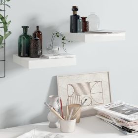 Floating Wall Shelves 2 pcs High Gloss White 9.1"x9.3"x1.5" MDF - White