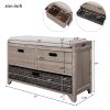 Storage Bench with Removable Basket and 2 Drawers,Fully Assembled Shoe Bench with Removable Cushion - White Washed - Solid Wood