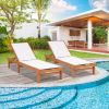 Outdoor Wood Chaise Lounge Chair with 5-Postion Adjustable Back - Teak and White