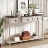 Console Table Sofa Table with Drawers for Entryway with Projecting Drawers and Long Shelf - Beige - Solid Wood+MDF