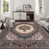 Area Rug 8x10 Vintage Bohemia Large Persian Non-slip Washable Rug For Living Room Kitchen Bedroom Living Room Flower Design Reddish Brown - as Pic