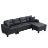 Sectional Sofa Set for Living Room with L Shape Chaise Lounge ,cup holder and Left or Right Hand Chaise Modern 4 Seat (BLACK) - as Pic