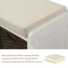 Rustic Storage Bench with 3 Removable Classic Rattan Basket ,Entryway Bench with Removable Cushion - White - Solid Wood