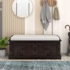 Storage Bench with 4 Doors and Adjustable Shelves,Shoe Bench with Removable Cushion for Living Room,Entryway - Espresso - Solid Wood