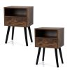 Set of 2 Mid Century Nightstand, Side Table with Drawer and Shelf, End Table for Living Room Bedroom, Rustic Brown - as Pic