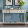 Console Table Sofa Table with Drawers for Entryway with Projecting Drawers and Long Shelf - Antique White - Solid Wood+MDF