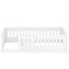 Twin Size Floor Bed with Heightened Safety Guardrails and Door, Solid Wood Bedframe with Rails, No Slats Included, White - as Pic