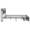 Queen Size Metal Platform Bed Frame with upholstery storage function Headboard and USB LINER and Footboard with drawers, Queen