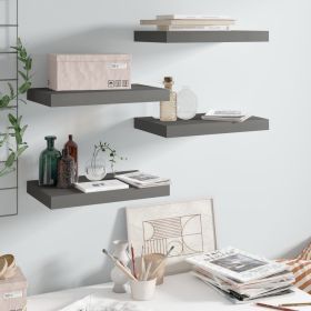Floating Wall Shelves 4 pcs High Gloss Gray 15.7"x9.1"x1.5" MDF - Grey
