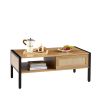 40.16" Rattan Coffee table, sliding door for storage, metal legs, Modern table for living room , natural - as Pic