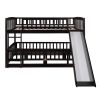 Bunk Bed with Slide,Full Over Full Low Bunk Bed with Fence and Ladder for Toddler Kids Teens Espresso - as pic