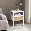 Set of 2, 15.75" Rattan End table with drawer, Modern nightstand, metal legs,side table for living room, bedroom,white - as Pic