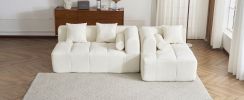 101.2" Sectional Sofa Full-Compressed Sofa Modular Sofa Couch Free-combined Sofa with Deep Seating for Living Room, Beige - as Pic