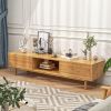 1PC 63 Inches Mid Century Modern Bamboo TV Stand with Sliding Doors TV Stand - Natural