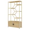 Rattan 7 Tier Bookcase with Cabinet