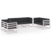 7 Piece Patio Lounge Set with Cushions Solid Pinewood - White