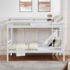 Twin over Twin Bunk Bed with Ladder,Wooden Bunk Bed with High Guardrail and Ladder - White - Wood