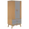 Wardrobe OLDEN Gray and Brown 30.1"x20.9"x67.7" Solid Wood Pine - Gray