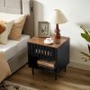 2 Set Nightstands with Grille Striped Doors, Mid Century Modern Nightstand, Bedside Table with Slatted Drawer Decor, End Tables Bedroom