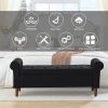 62" Bedroom Tufted Button Storage Bench, Modern Fabric Upholstered Ottoman, Black